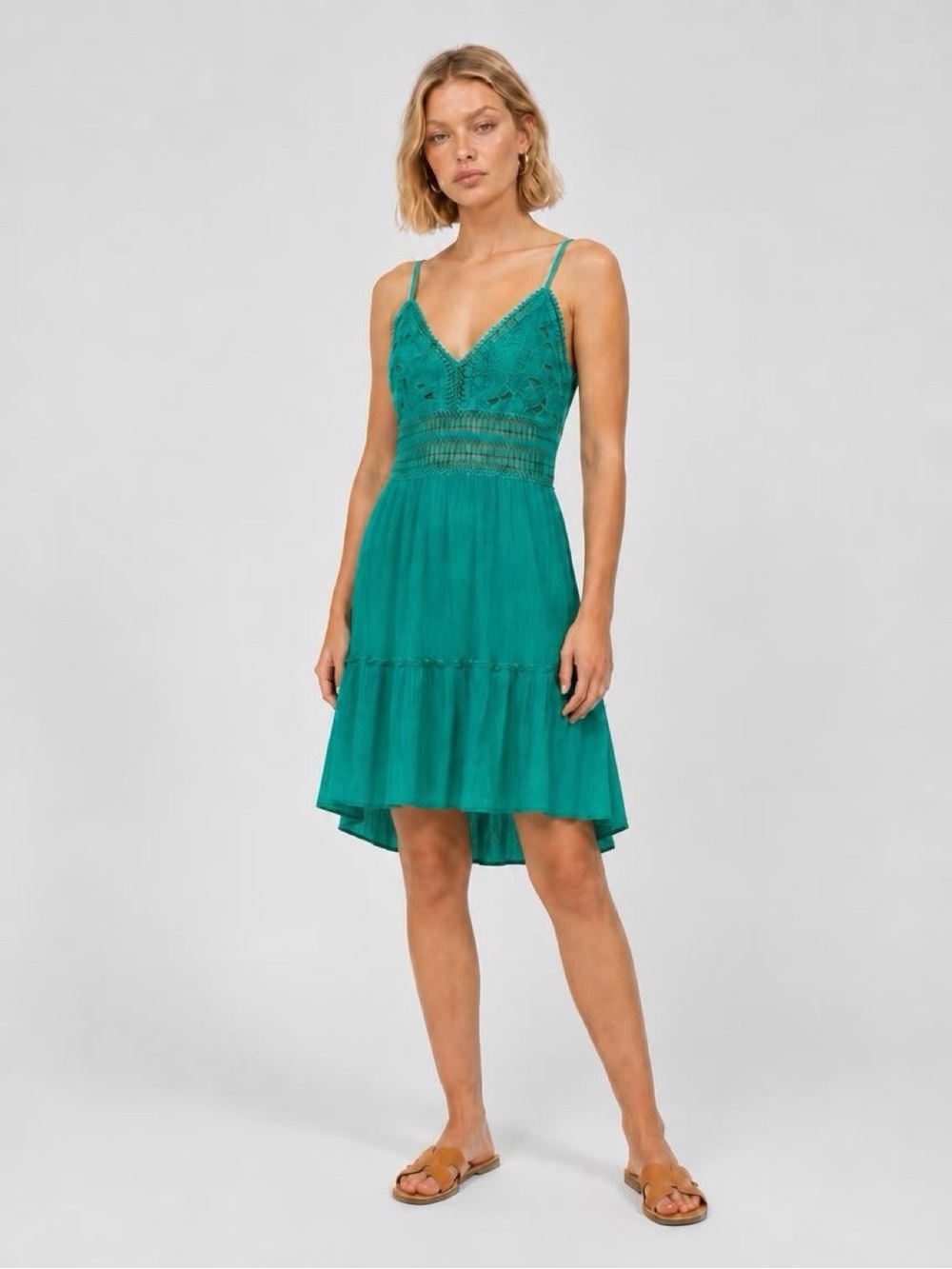Love Tree Teal Crochet Bodice Midi Dress